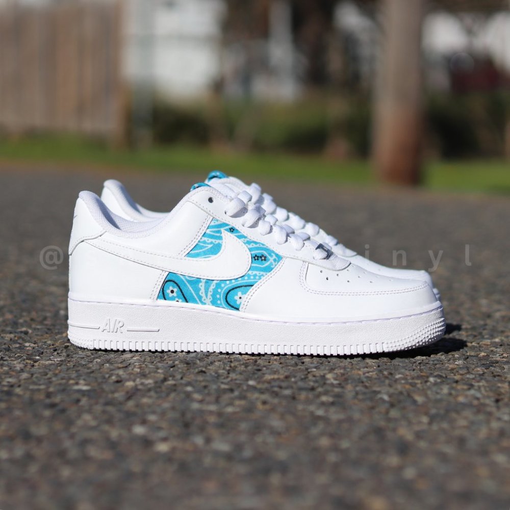 Nike Air Force 1 Low Aqua Blue Bandana Custom NWT